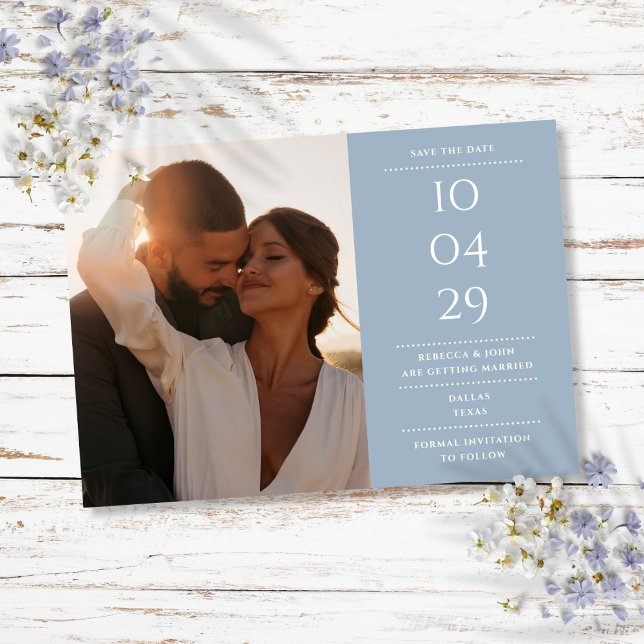Dusty Blue Modern Minimalistisch Wedding Foto Save The Date (Dusty Blue Modern Minimalist Wedding Photo Save The Date)
