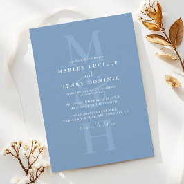 Dusty Blue Modern Monogram Overlay Wedding Einladung