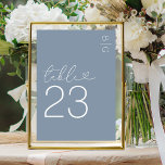 Dusty Blue Modern Monogram Wedding Tischnummer<br><div class="desc">Minimal staubblaue Hochzeitsstipps mit Ihren Initialen in der oberen rechten Ecke,  das Wort 'Tisch' in einem eleganten Script-Schriftart,  der ein Liebe Herz enthält,  und die Zahl.</div>