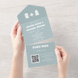 Dusty Blue Modern QR Code Bold Elegant All In One Einladung