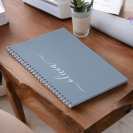 Dusty Blue Modern Script Elegante Monogram Name Notizblock
