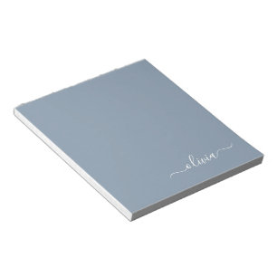 Dusty Blue Modern Script Elegante Monogram Name Notizblock