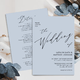 Dusty Blue Modern Script in einer einfachen Hochze Einladung