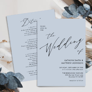 Dusty Blue Modern Script in einer einfachen Hochze Einladung