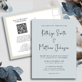 Dusty Blue Modern Script in einer einfachen Hochze Einladungspostkarte