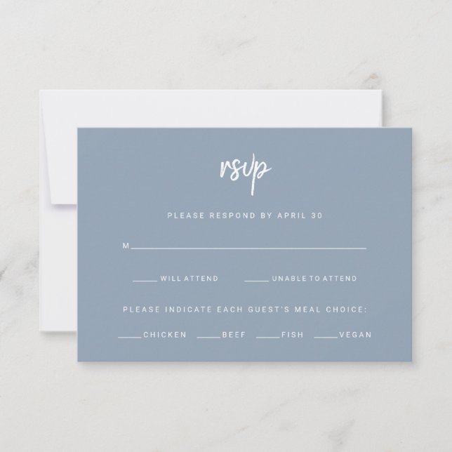 Dusty Blue Modern Script | Wahl zum Hochzeitsessen RSVP Karte (Vorderseite)