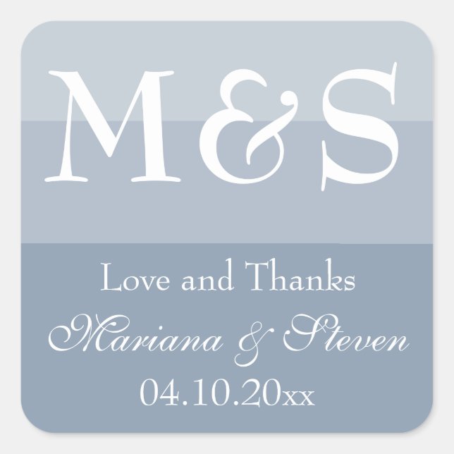 Dusty Blue Modern Script Wedding Quadratischer Aufkleber (Vorderseite)