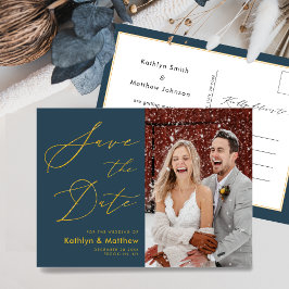 Dusty Blue Modern Script Wedding Save the Date Ankündigungspostkarte