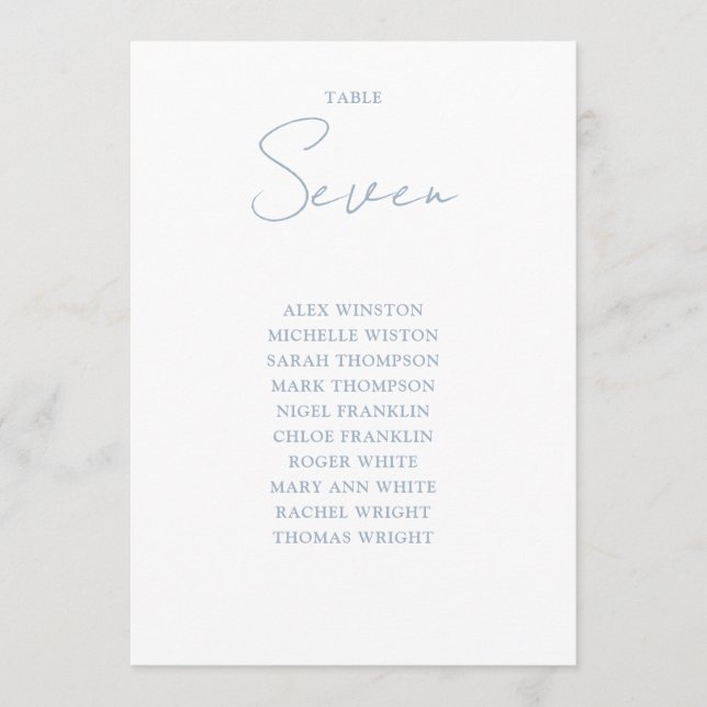 Dusty Blue Modern Seating Chart Tischnummer (Vorderseite)