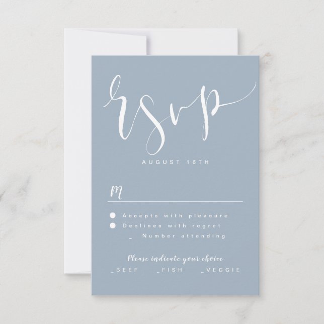Dusty Blue Modern Simple Script Hochzeit RSVP (Vorderseite)