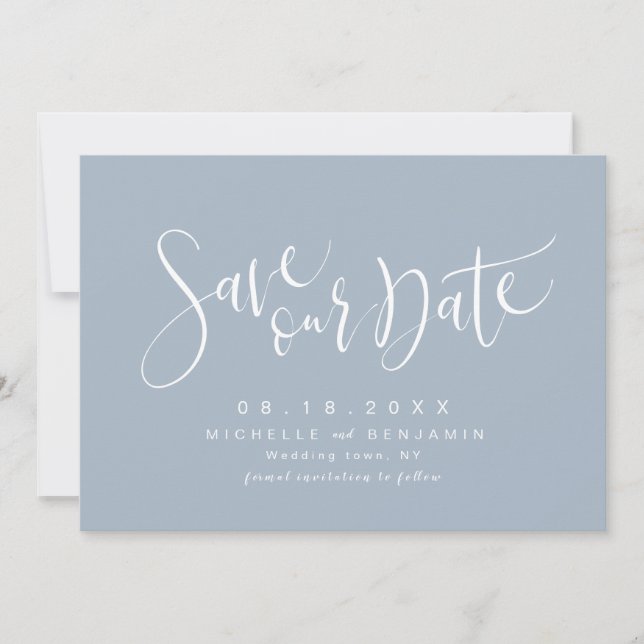 Dusty Blue Modern Simple Script Save the Date (Vorderseite)