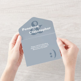 Dusty Blue Modern Typografy Big Symbols Hochzeit All In One Einladung