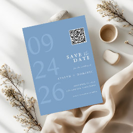 Dusty Blue Modern Typography QR Code Wedding Save The Date