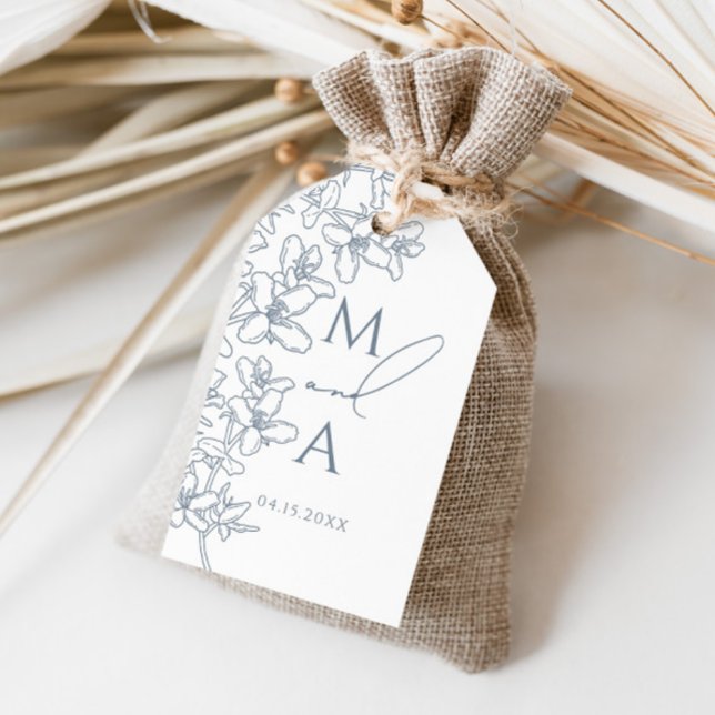 Dusty Blue Modern Vintag Monogram Wedding Geschenkanhänger (Von Creator hochgeladen)