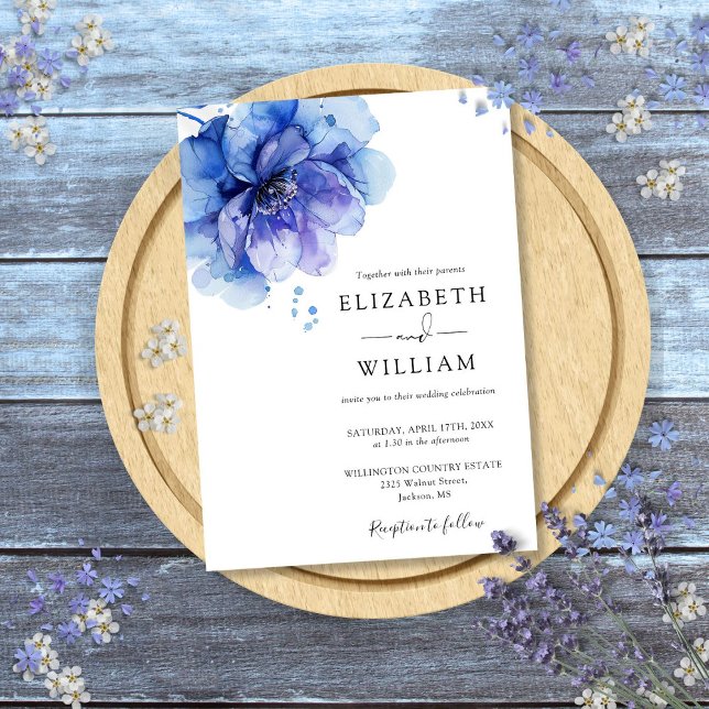 Dusty Blue Modern Watercolor Floral Wedding Einladung (Dusty Blue Modern Watercolor Floral Wedding Invitation)