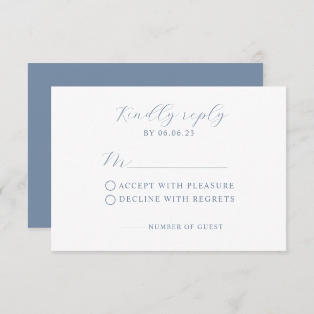 Dusty Blue Modern Wedding Carte RSVP (Devant / Derrière)
