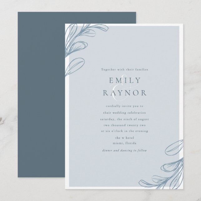 Dusty Blue Modern Wedding Einladung (Vorne/Hinten)