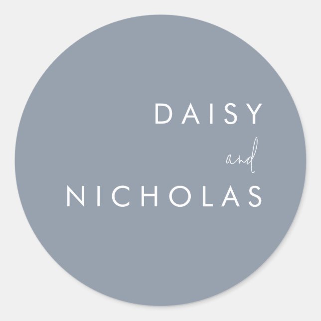 Dusty Blue Modern Wedding Verlobung Runder Aufkleber (Vorderseite)