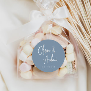 Dusty Blue Moderne handgeschriebene Hochzeit Runder Aufkleber