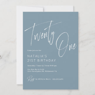Dusty Blue | Moderne Minimale Schrift 21. Geburtst Einladung