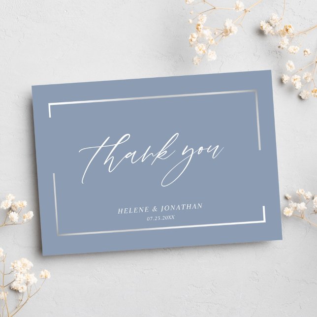 Dusty Blue Moderne Minimalistische Hochzeit Dankeskarte (Dusty Blue Modern Minimalist Elegant Wedding Thank You Card)
