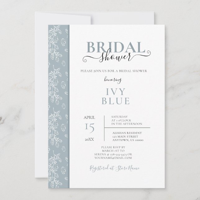 Dusty Blue, moderne nuptiale douche Invitation (Devant)