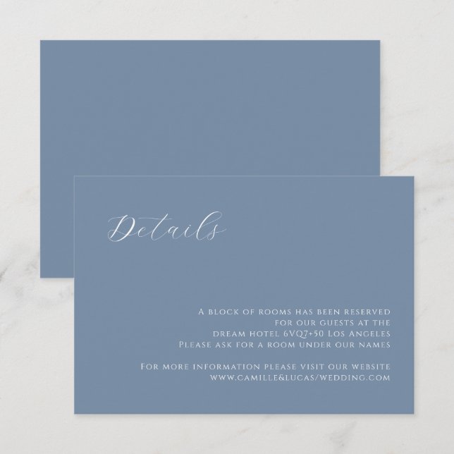 Dusty Blue moderne Wedding Details Card RSVP Karte (Vorne/Hinten)
