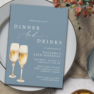 Dusty Blue | Moderner Champagner Geburtstagsessen Einladung