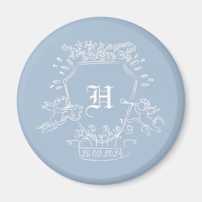Dusty Blue Monogram Baby Shower Fevor Magnet (Vorne)