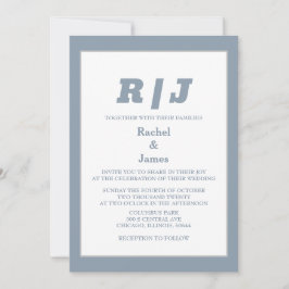 Dusty Blue Monogram Elegant Minimal Style Wedding Einladung