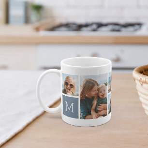 Dusty Blue Monogram Grid Foto Collage Kaffeetasse