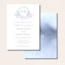 Dusty Blue Monogram Initial Wappen Floral Wedding