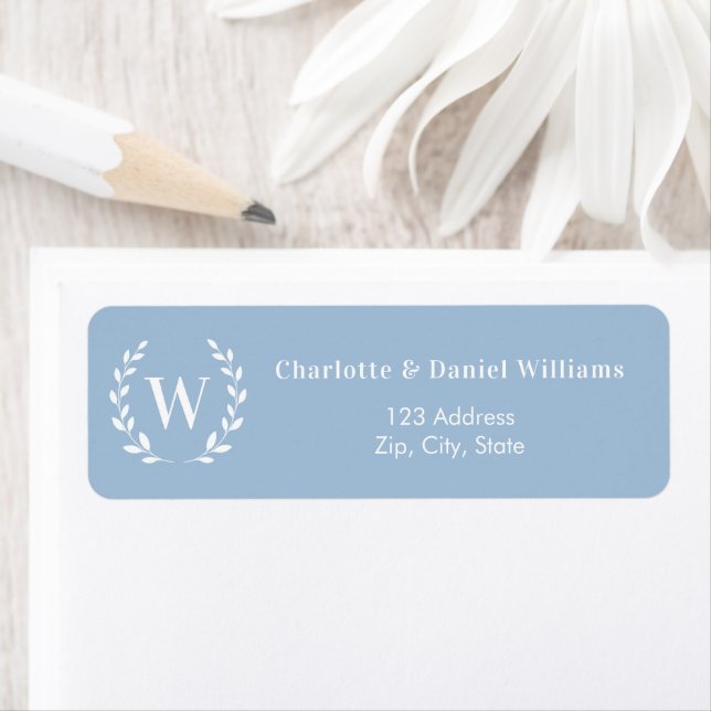 Dusty blue monogram initial wreath return address (Insitu)