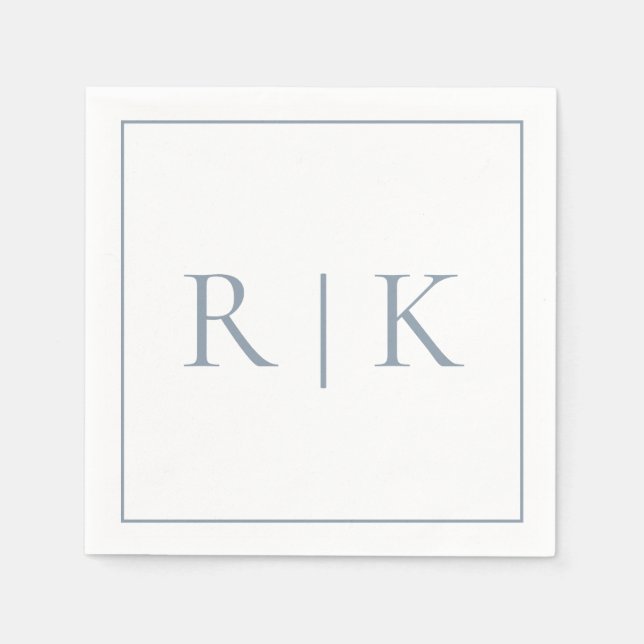 Dusty Blue Monogram Initials Classy Wedding Serviette (Vorderseite)
