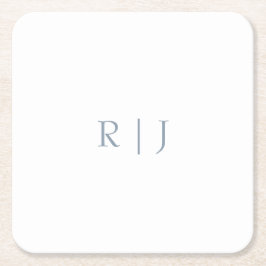 Dusty Blue Monogram Initials Minimale Hochzeit Rechteckiger Pappuntersetzer