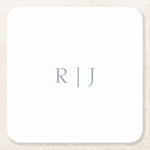 Dusty Blue Monogram Initials Minimale Hochzeit Rechteckiger Pappuntersetzer