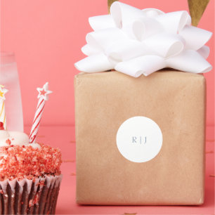 Dusty Blue Monogram Initials Minimale Hochzeit Runder Aufkleber