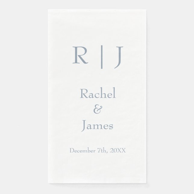 Dusty Blue Monogram Name Einfache Minimale Hochzei Serviette (Vorderseite)