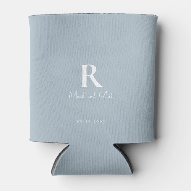 Dusty Blue & Monogram und Couple Names Wedding Dosenkühler (Vorderseite)