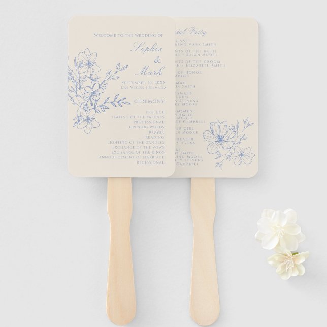 Dusty Blue Monogram Wappen Wedding Program Handfan Fächer (Von Creator hochgeladen)