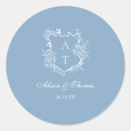 Dusty Blue Monogram Wappen Wedding Umschlag Aufkle Runder Aufkleber