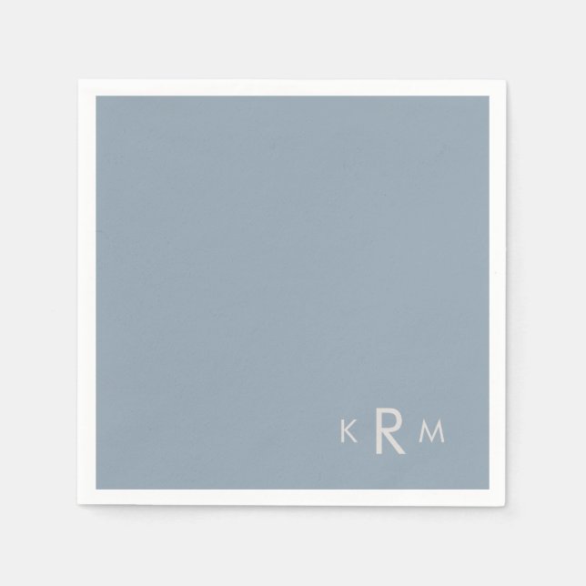 Dusty Blue Monogram Wedding Cocktail Serviette (Vorderseite)