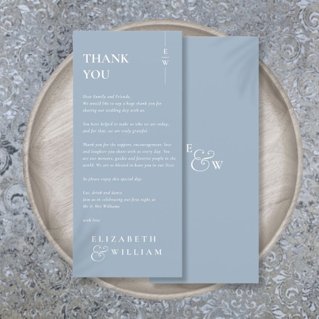 Dusty Blue Monogram Wedding Danke Platzkarte Menükarte (Dusty Blue Monogram Wedding Thank You Place Card)