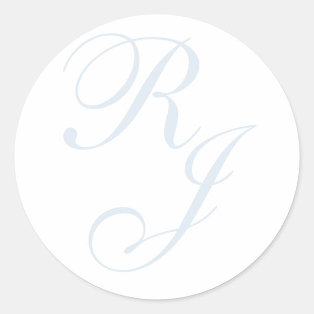 Dusty Blue Monogram Wedding Einladungsaufkleber Runder Aufkleber (Vorderseite)