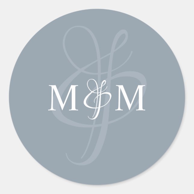 Dusty Blue Monogram Wedding Envelope Sticker Siege (Vorderseite)