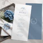 Dusty Blue Monogram Wedding Menükarte<br><div class="desc">Erhöhen Sie Ihren Empfang mit unserer Dusty Blue Monogram Wedding Menu Card. Diese Karte mit einem einfachen und raffinierten Design mit Monogramm und Wildblumen verleiht Ihrem Tisch eine Touch zeitloser Schönheit. Lassen Sie Ihre Gäste mit dieser eleganten Ergänzung durch ein unvergessliches kulinarisches Erlebnis führen.</div>