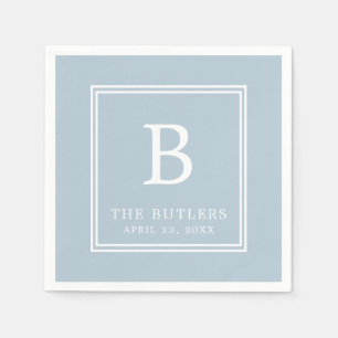 Dusty Blue Monogram Wedding Paper Napkins Serviette