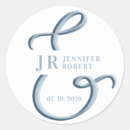 Dusty Blue Monogram Wedding Runder Aufkleber
