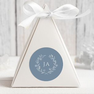 Dusty Blue Monogram Wedding Runder Aufkleber