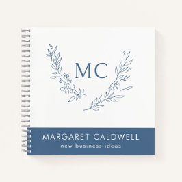 Dusty Blue Monogram Wreath Business Notizbuch